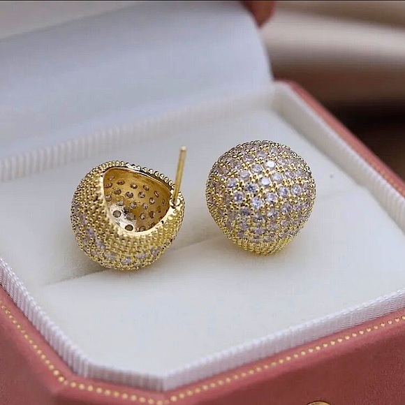 Gold Zircon Ball Earrings Luxury Exquisite Gold Plated - Picture 7 of 7